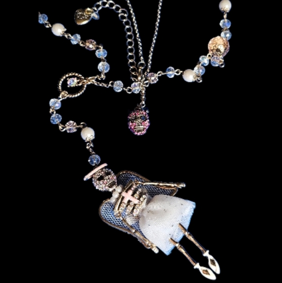 Betsey Johnson Jewelry - 😈👼Betsey ANGEL DEVIL A&D Rosary Halo Wings Ballerina Skull Necklace - NWOT